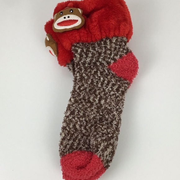 Sock Monkey Fuzzy Socks Women’s 9-11 NWT - Picture 2 of 6